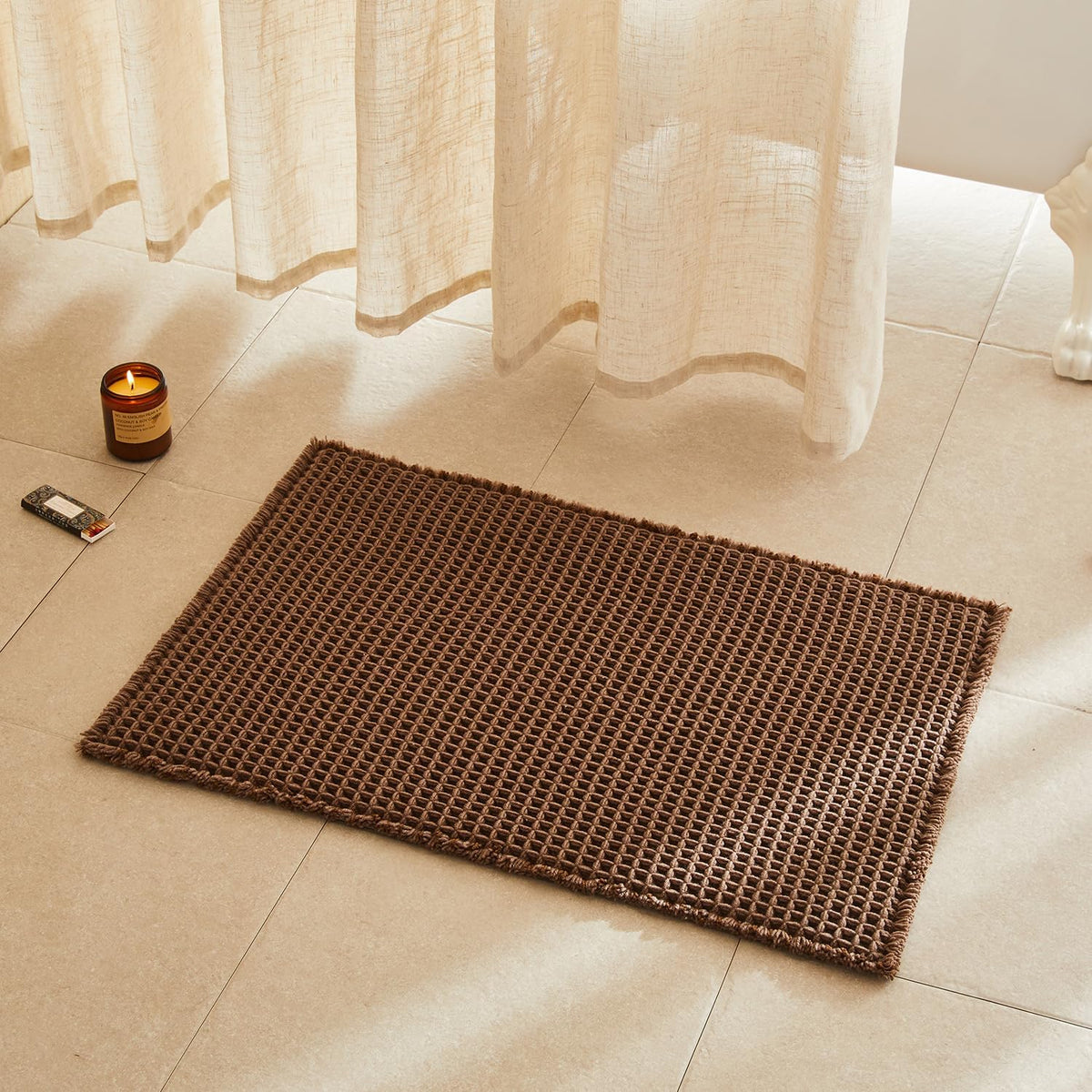 TYUU Waffle Bath Mat, Boho Bathroom Rugs Non Slip, 30x20 Mocha