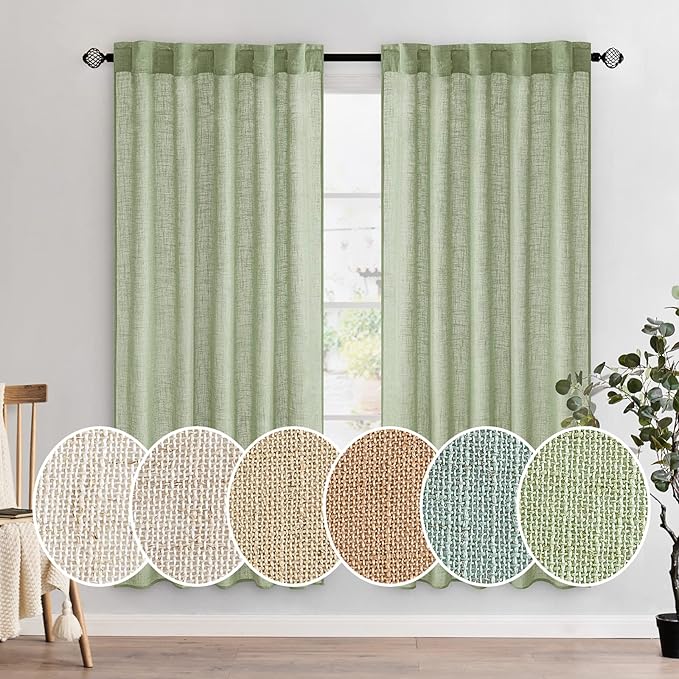 MIULEE Sage Green Linen Curtains 72 Inch Length 2 Panels by MIULEE