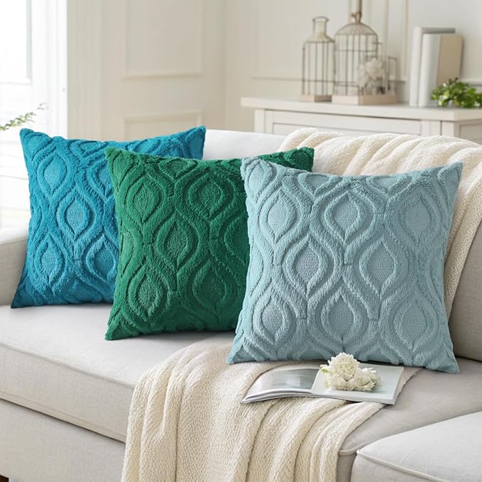 decorUhome Throw Pillow Covers 24x24 Inch Set of 2, Soft Plush Faux Wool Green - Image 4