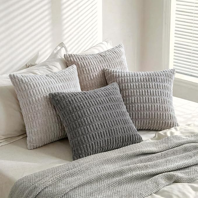 Fancy Homi Set of 4 Grey and White Boho Decorative Throw Pillow Covers 24x24 - Image 8