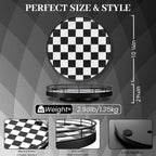 10.2-Inch Black and White Checkerboard Lazy Susan with Oak Base