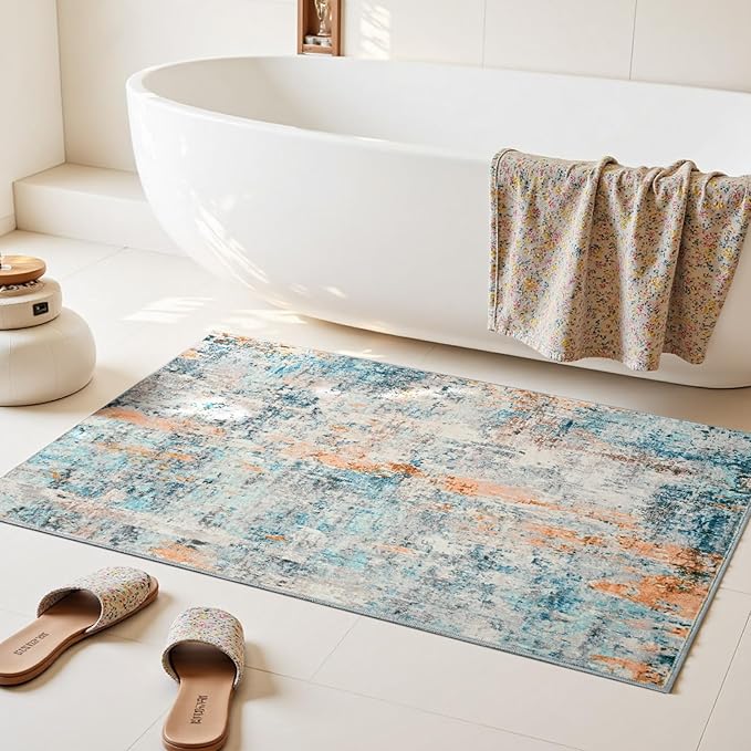 Entrance Rugs Indoor 2x3 Blue Entry Rug Washable Abstract Small Area Rug - Image 4