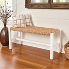 Alaterre Newport Solid Wood Entryway Bench with Woven Rope Seat, White