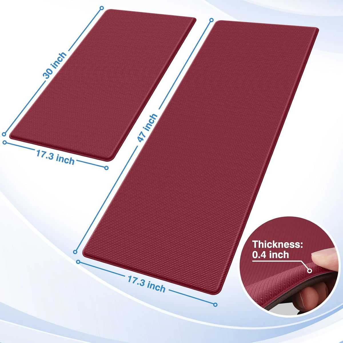StepRite Kitchen Mats for Floor, 2-Piece Anti-Fatigue Rugs, Burgundy