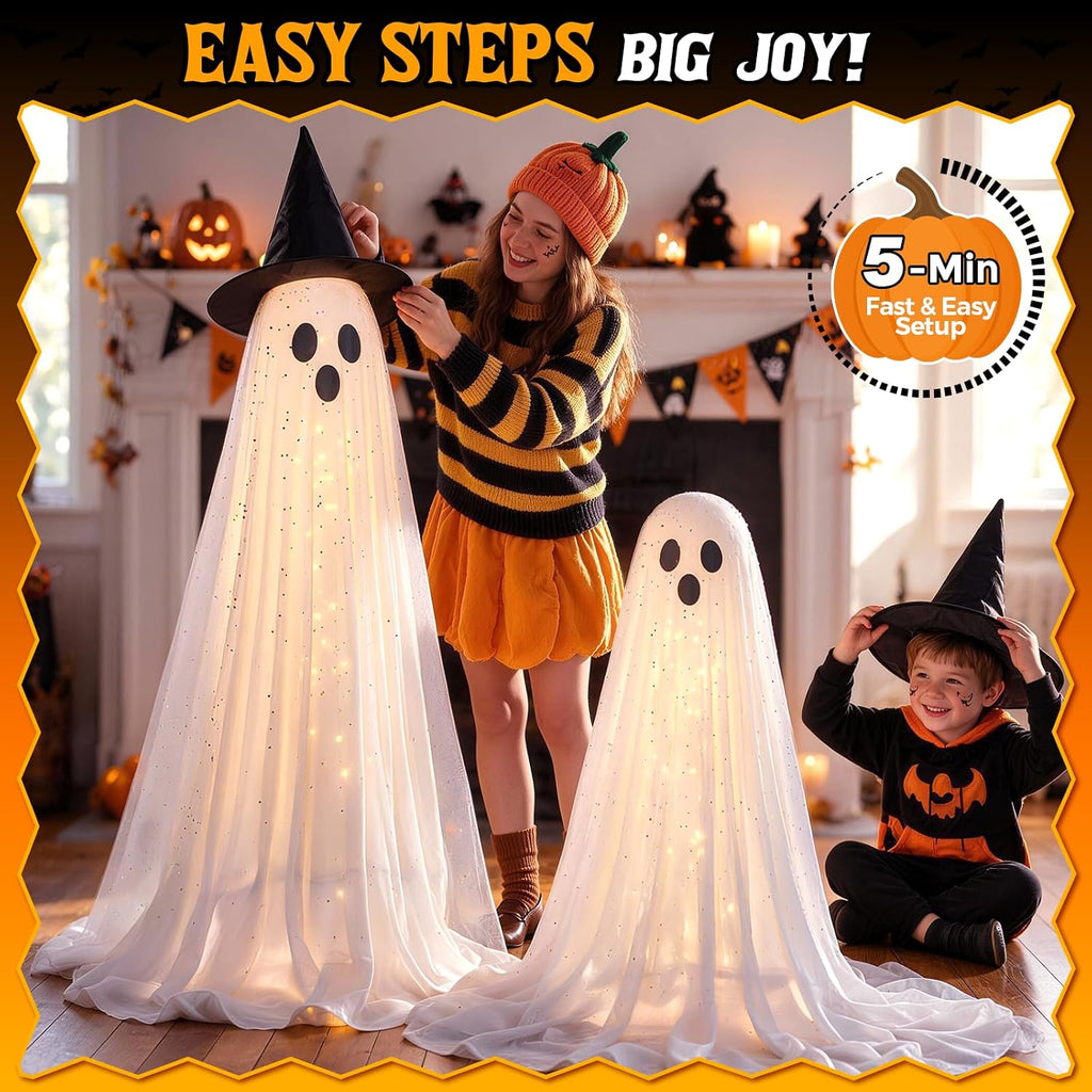 2 Packs 5.5 FT Light Up Ghosts Halloween Decorations Outdoor, Halloween Party Decorations Indoor with Double-Layered Fabric, Remote Control & Timer, Spooky Ghost Decor for Porch Yard Patio Lawn