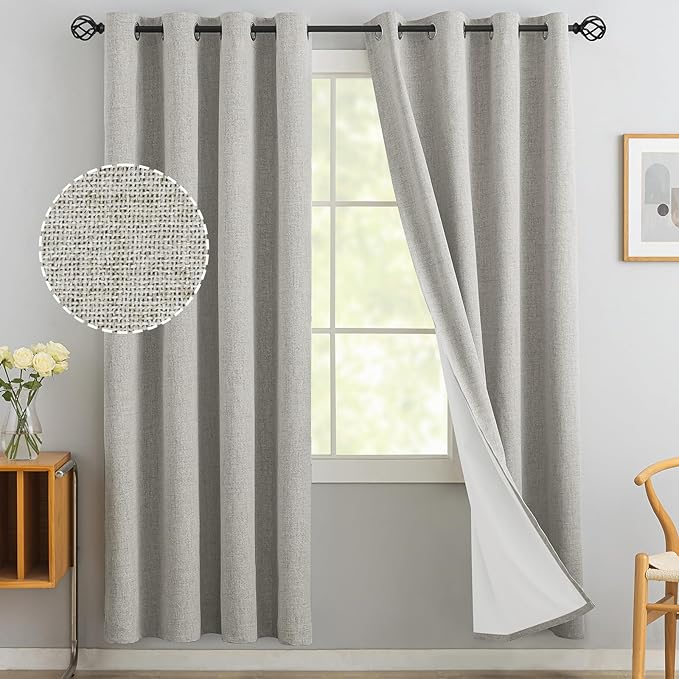 Yakamok Oatmeal Linen Curtains 100% Blackout 72 Inches Long, Room Darkening by Yakamok