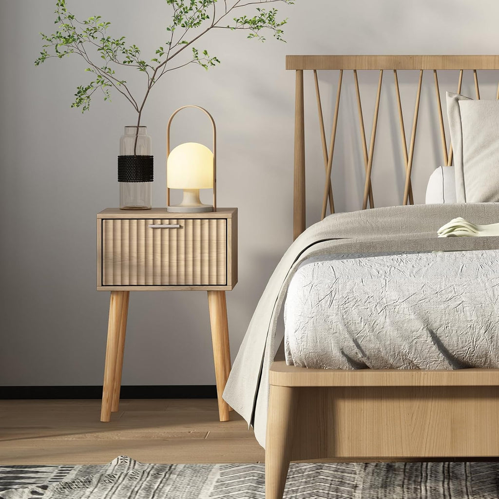 LAATOOREE Nightstands Set of 2, Small Bed Side Table with Fluted Door