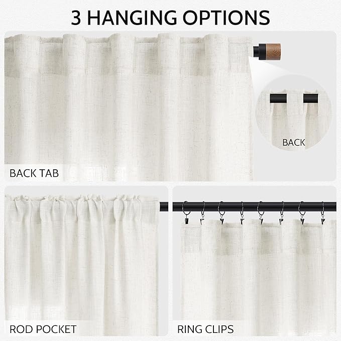 Nanspring Neutral Linen Curtains 108 Inches Long - Image 2