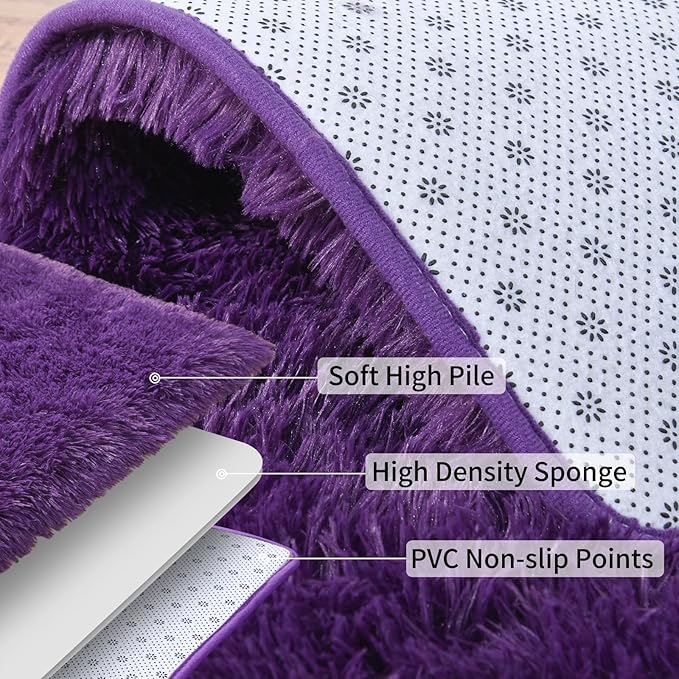 Soft Runner Rugs for Bedroom Hallways, 2x3 Purple Fluffy Shag Throw Area Rug - Image 6