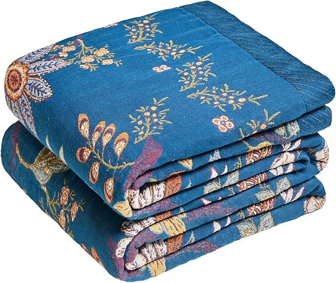 MSGKV Boho Throw Blanket for Couch 50"x60" 100% Cotton Floral Blanket Spring by MSGKVHomeTextiles