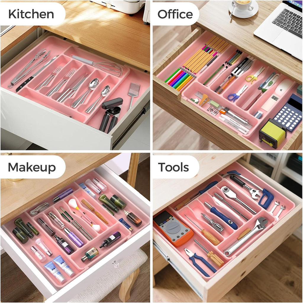 ukeetap Extra Large Expandable Silverware Organizer, Flatware Tray, Pink