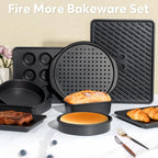 10-Piece Nonstick Bakeware Set, 0.8MM Thick Carbon Steel Baking Pan Set for Oven with Cookie Sheet, Muffin Pan, Pizza Pan, Loaf Pan and Cooling Rack, Stackable Kitchen Baking Set, PFOA/PTFE Free