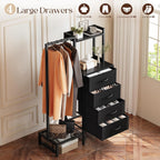 Yoobure Black Dresser with Hanging Rack - Small Closet with 4 Fabric Storage Drawers, 44" H Dresser with Clothes Rack, Chest of Drawer, Kids Dressers for Bedroom, Dorm, Living Room, Sturdy Frame