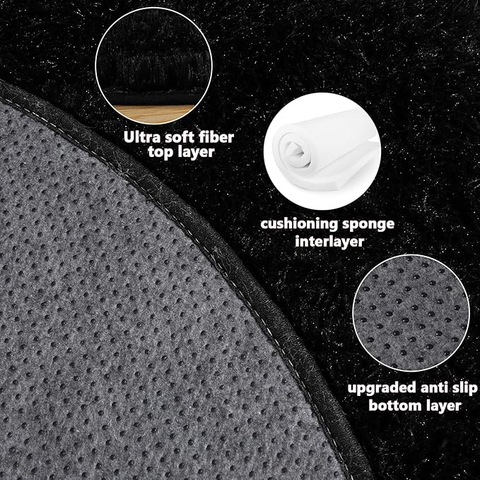 4'x4' Black Round Rug for Bedroom, Ultra Soft Fluffy Circle Rug for Kids Girls - Image 5