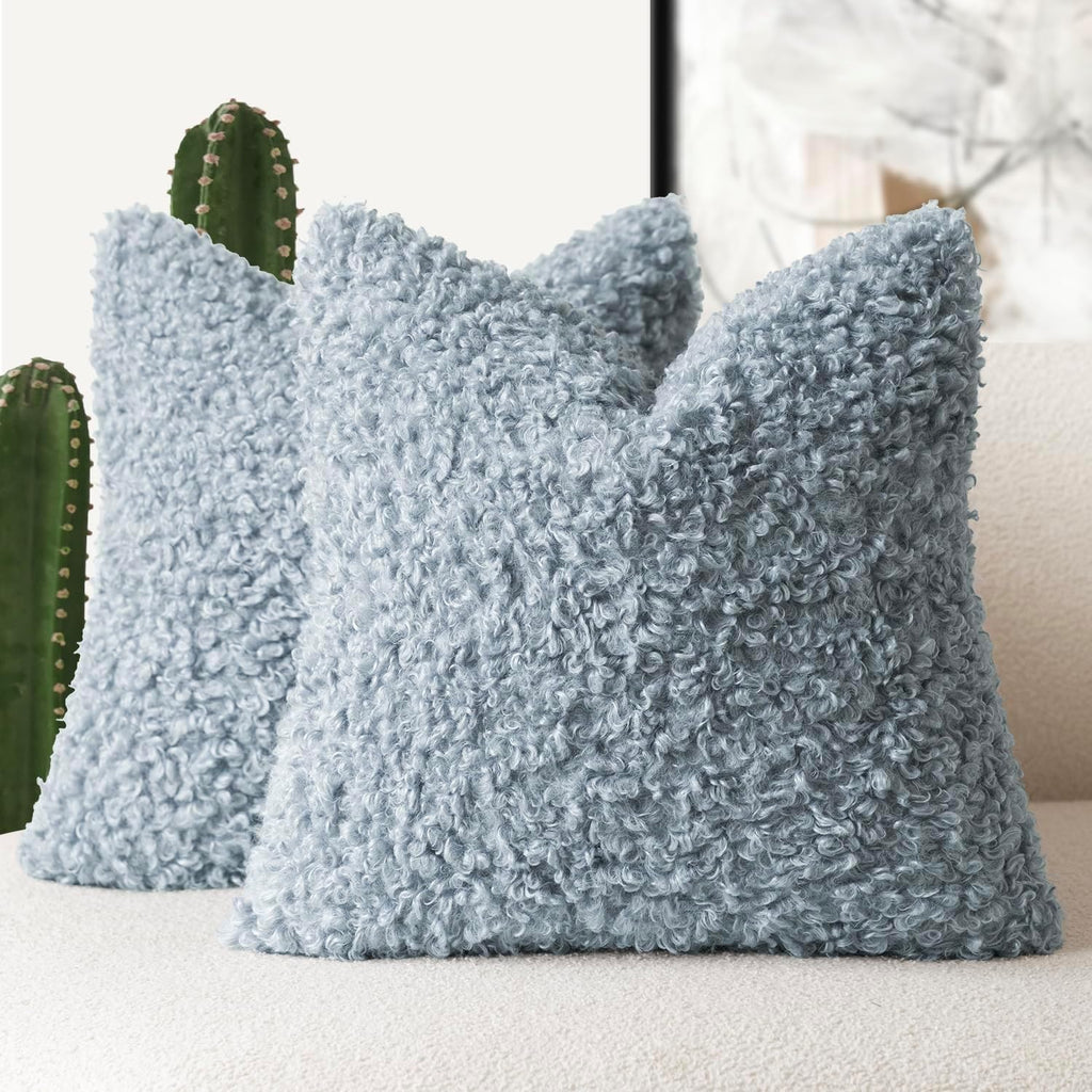 Foindtower Decorative Fuzzy Faux Fur Throw Pillow Covers 18x18 Dark Brown