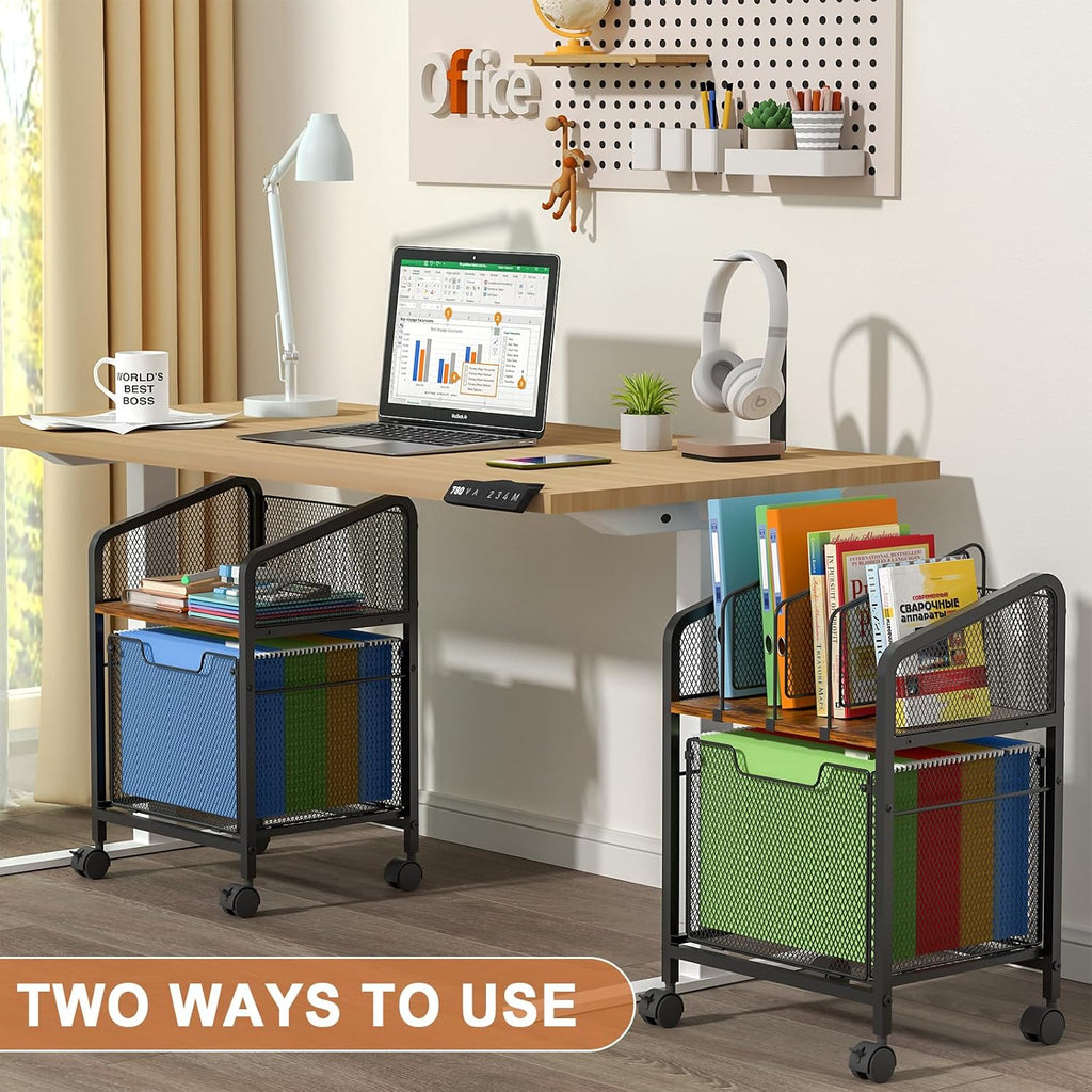 Rolling File Cabinet with Adjustable Dividers, Vertical Filing Cabinet with Storage Drawer on Lockable Wheels, Hanging File Organizer Beside Under Desk for Office, Home（Patent Pending）