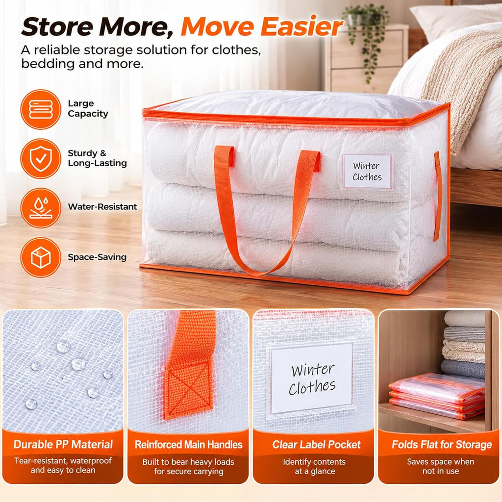 KYODOLED 10-Pack Clear Moving Bags Heavy Duty Extra Large, Storage Totes