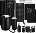 Black Bathroom Accessories Set, 23Pcs Bath Accessory Sets Complete with Bathtub Mat, Shower Curtain Set with Hooks, Soap Dispenser, Toothbrush Holder, Qtip Holder, Trash Can, Toilet Brush