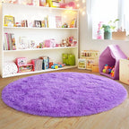 3'x3' Purple Round Rug for Bedroom, Ultra Soft Fluffy Circle Rug for Kids Girls - Image 3