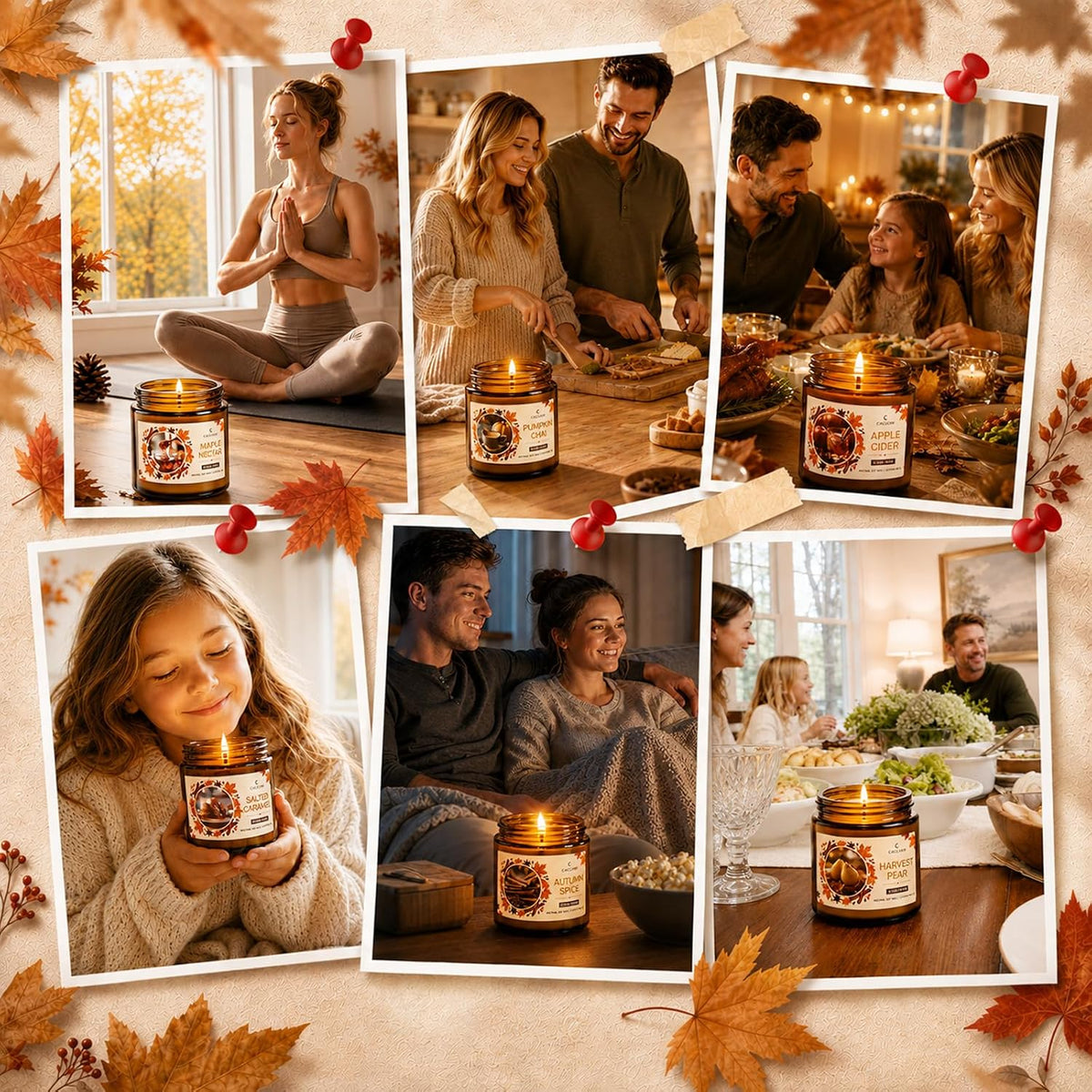 Fall Candles Set, Scented Candles for Home, Gift Ready, 6 x 3.5oz
