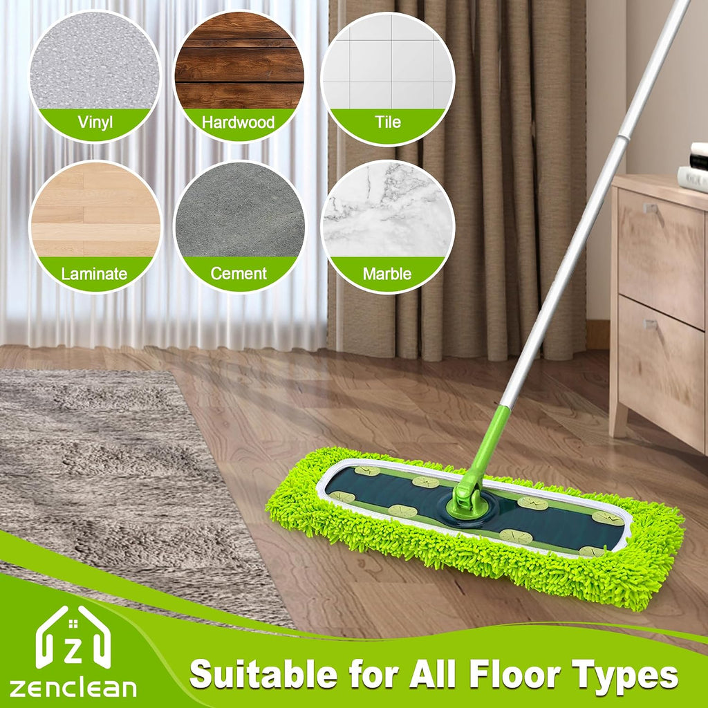 Reusable Microfiber Mop Pads 4 Pack Compatible with SwifferSweeper XL Mop for Wet & Dry Floor Cleaning (Green)