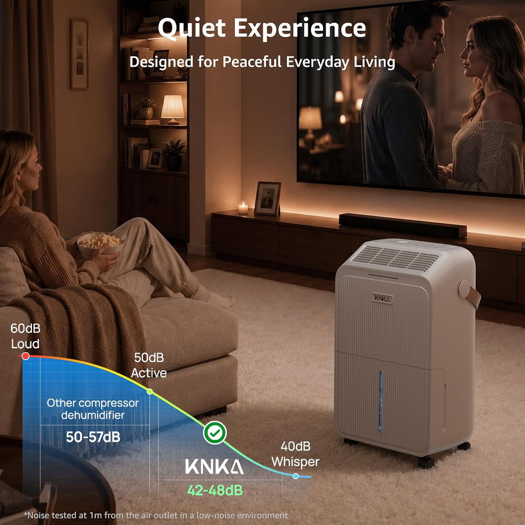 KNKA 2500 Ft² Max 34 Pints Dehumidifier for Basement with Drain Hose, White
