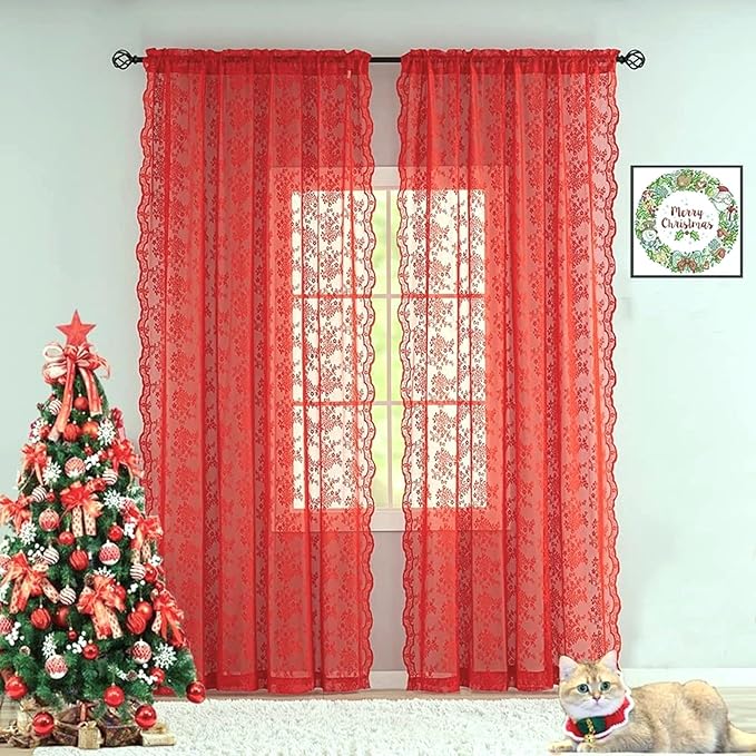 YJ YANJUN Vintage Lace Curtains 90 Inches Long 2 Panels - Image 2