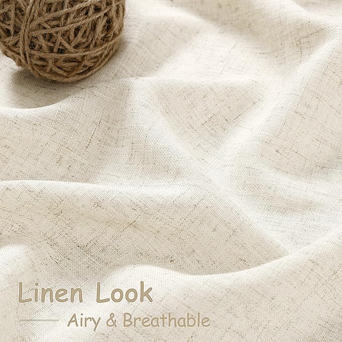 Nanspring Warm Beige Linen Curtains Semi Sheer 96 Inches Long 2 Panels Set - Image 4