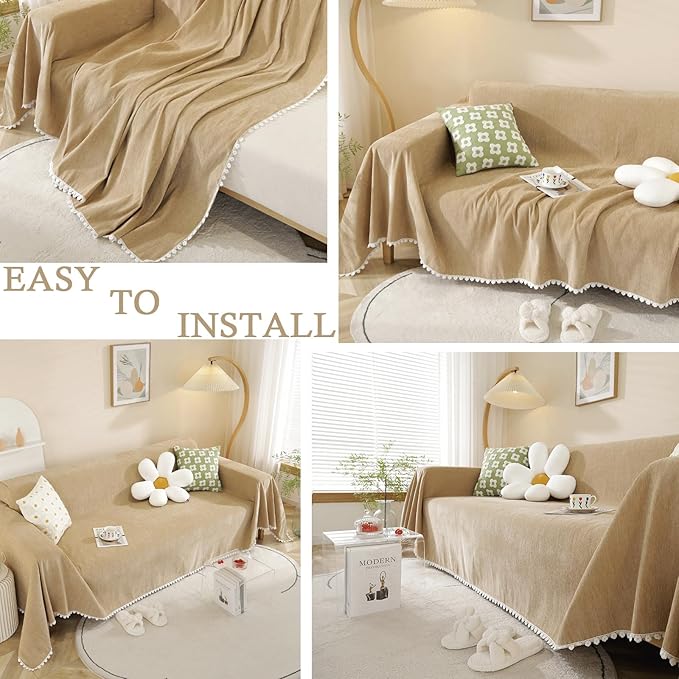 HANDONTIME Khaki Couch Covers for Sectional Sofa L Shape Cute Loveseat Covers - Image 6