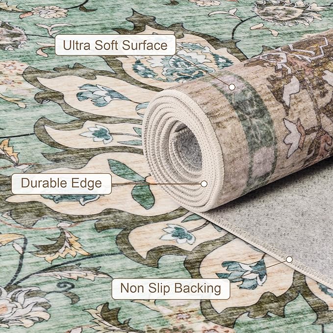 Area Rugs 10x12 Living Room Rug: Washable Rug Soft Vintage Distressed Floral - Image 7