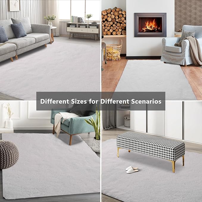 Shag Area Rugs for Bedroom Living Room, 4X6 Ultra Soft White Fluffy Area Rugs - Image 9