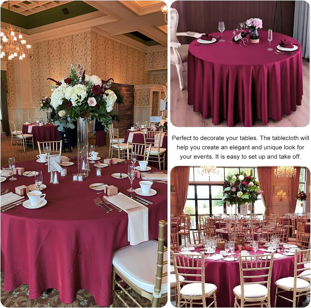 4 Pack Round Tablecloth 90 Inch Polyester Washable Fabric Table Covers for Wedding Dining Table Buffet Parties Banquet Decoration（Burgundy）