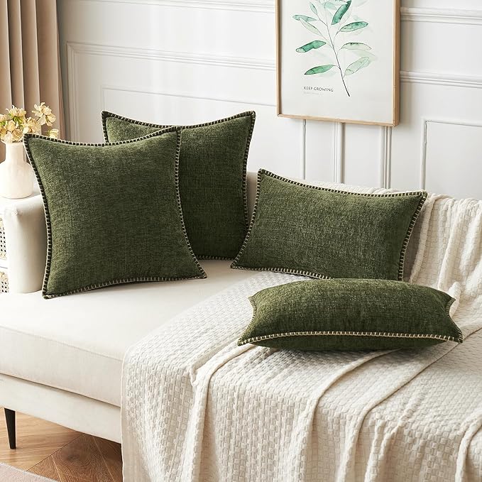 MIULEE Pack of 2 Couch Throw Pillow Covers 16x16 Inch Olive Green Farmhouse - Image 5