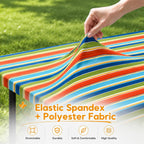 6FT Rectangle Fitted Table Cloth, Elastic Tablecloth, Stripes, 30x72"