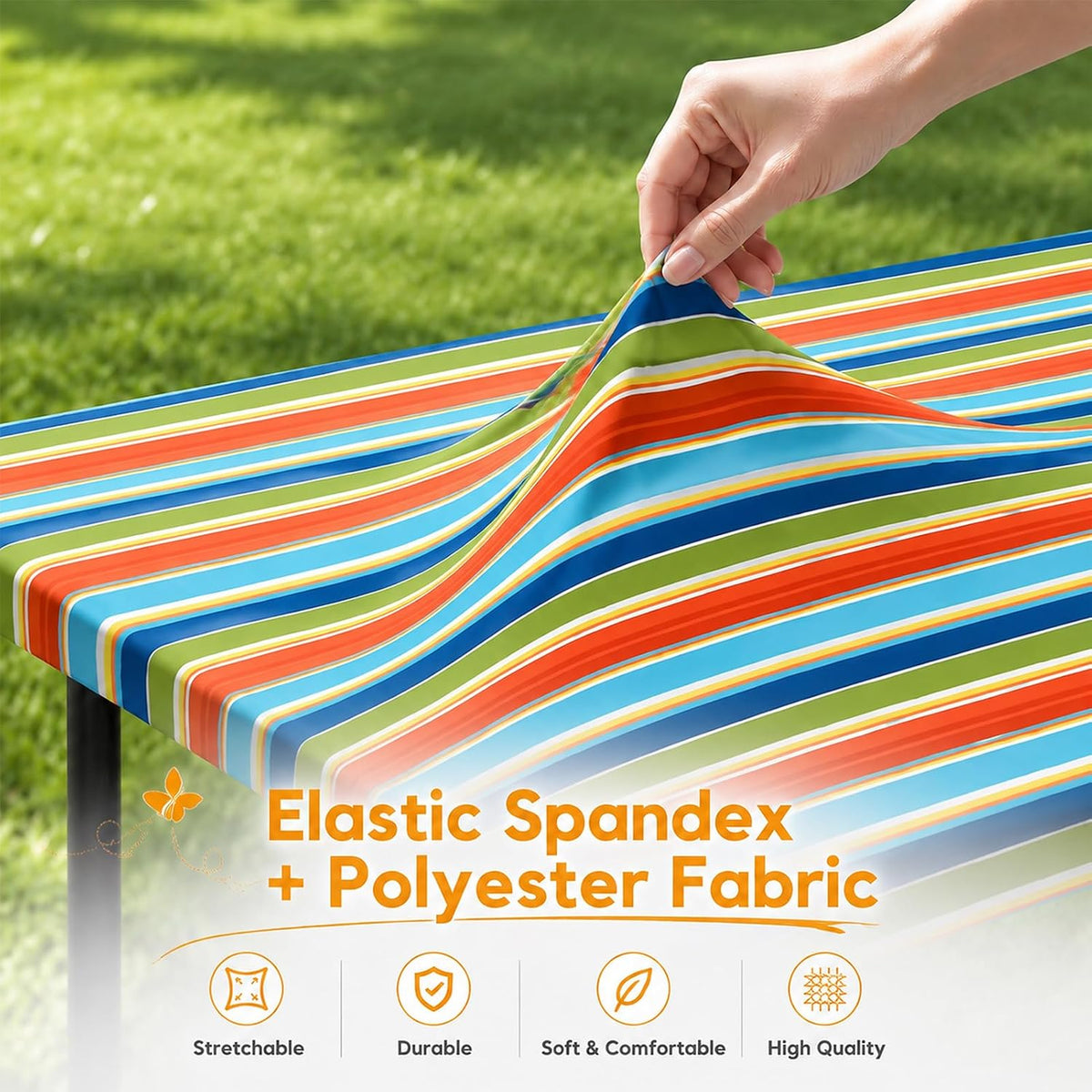 6FT Rectangle Fitted Table Cloth, Elastic Tablecloth, Stripes, 30x72"