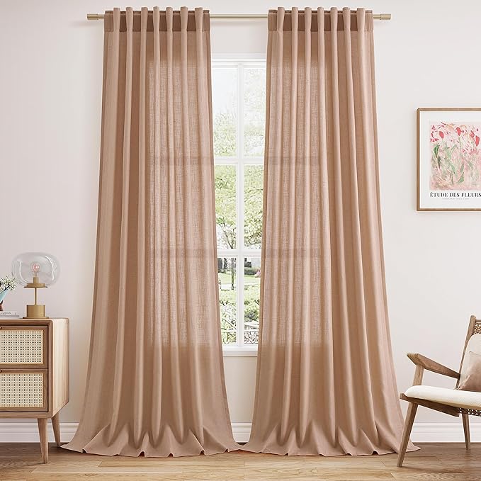 Nanspring Peach Linen Curtains 96 Inches Long Set by Nanspring
