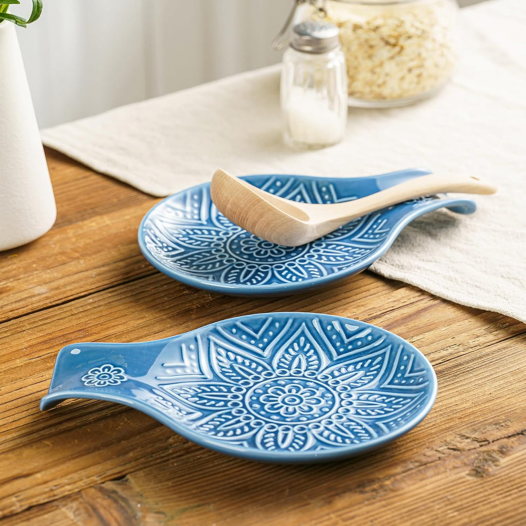 Ceramic Spoon Rest, 7.48 Inches Spoon Holder for Kitchen Counter, Kitchen Accessories, Dishwasher Safe, Dark Blue