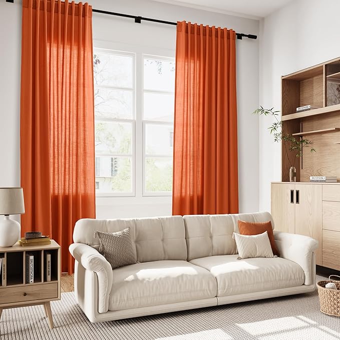 Bright Orange Linen Curtains 72 Inch Long - Image 7