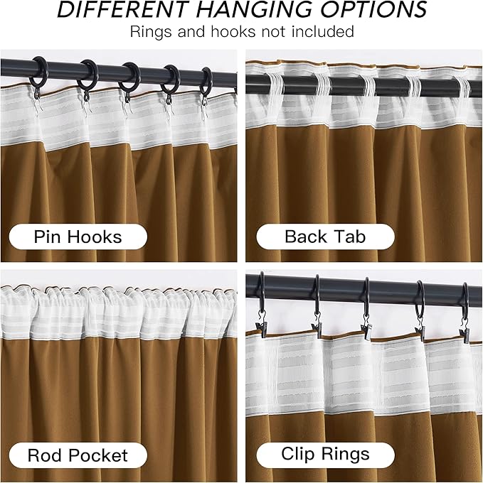 RYB HOME Gold Brown Velvet Curtains 72 inches - Image 4