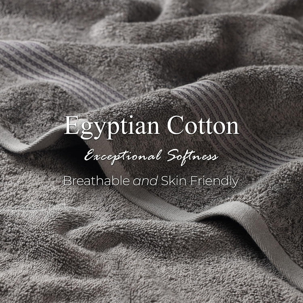 Superior Egyptian Cotton 6-Piece Towel Set, Assorted Towels for Home Bathroom, Master, Guest Bath, Decor Essentials, Includes 2 Bath, 2 Hand, 2 Face Towels/Washcloths, Quick Dry, Absorbent, Charcoal