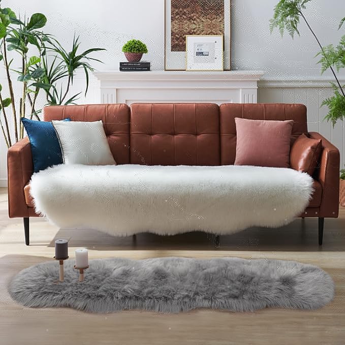 Faux Fur Rug for Bedroom, 2x6ft Grey Plush Area Shag Rugs Floor Carpets for - Image 9