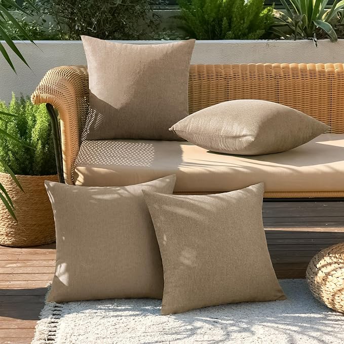 MIULEE Pack of 4 Decorative Outdoor Throw Pillow Covers Linen Waterproof Pillow - Image 3