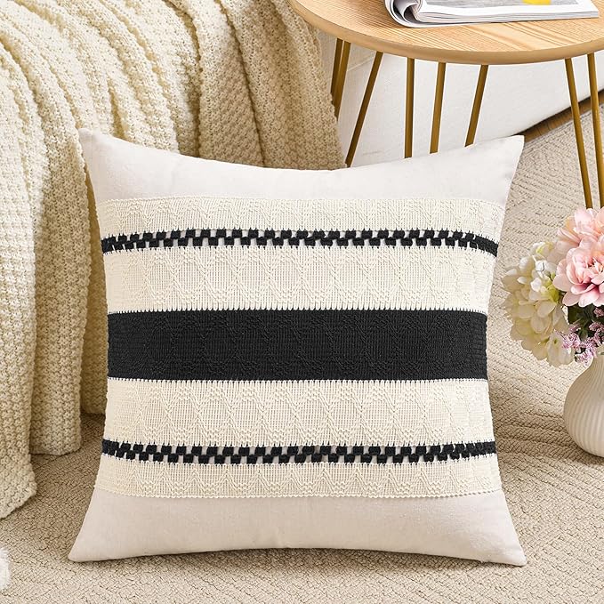 Fancy Homi Set of 1 Boho Black Decorative Throw Pillow Cover 18x18 Inch by Fancy+Homi