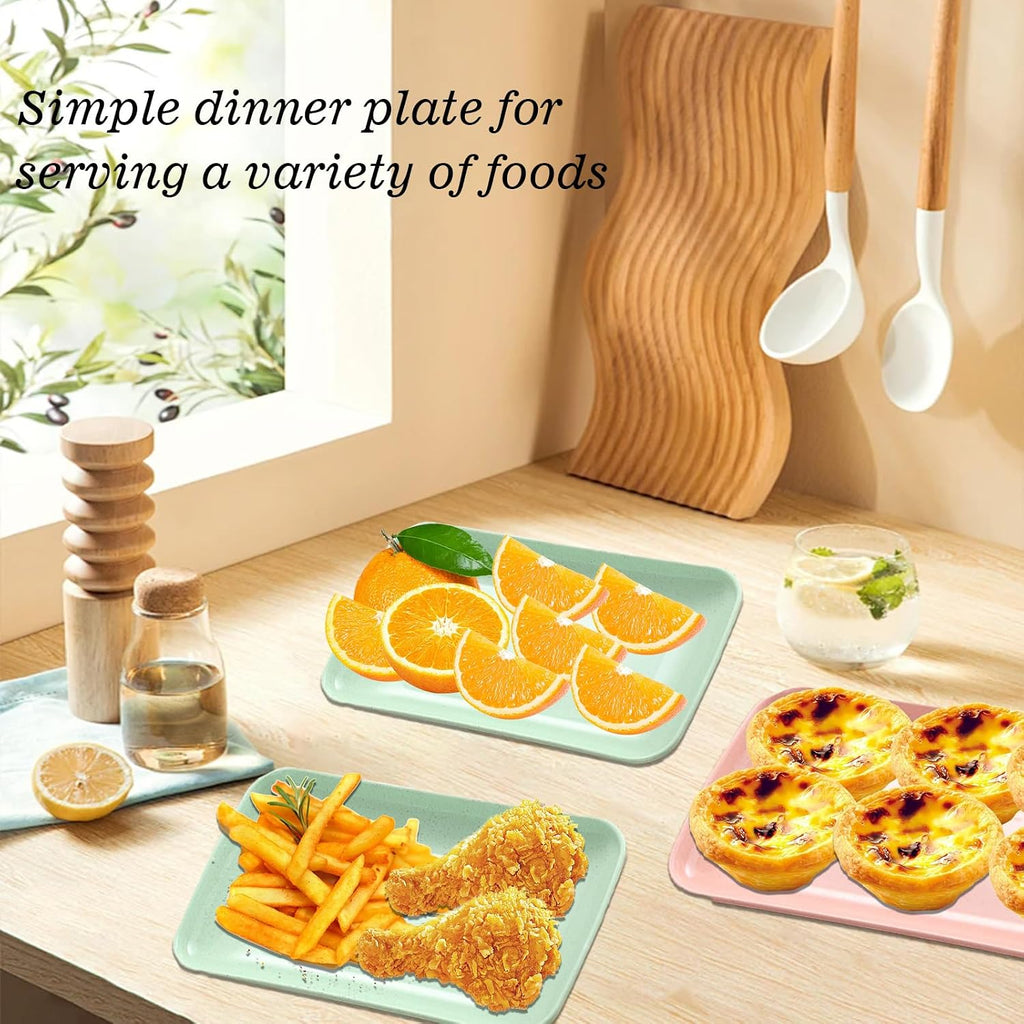 8.3 Inch Rectangular Dinner Plates Set of 4, Wheat Straw Appetizer Plates Unbreakable, Reusable Small Serving Plates Platters for Eating Salad, Pasta, Dessert, Sushi, Cake (Assorted Colors)