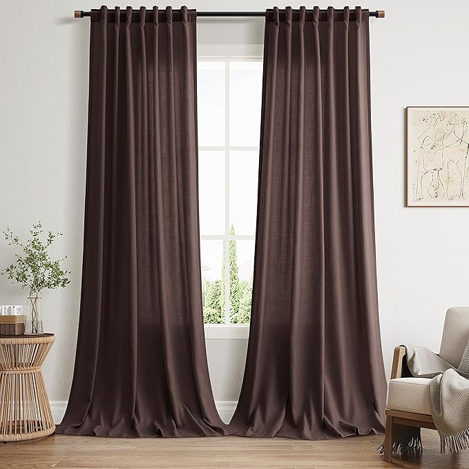 Coffee Brown Extra Long Linen Curtains 120 Inch by Nanspring