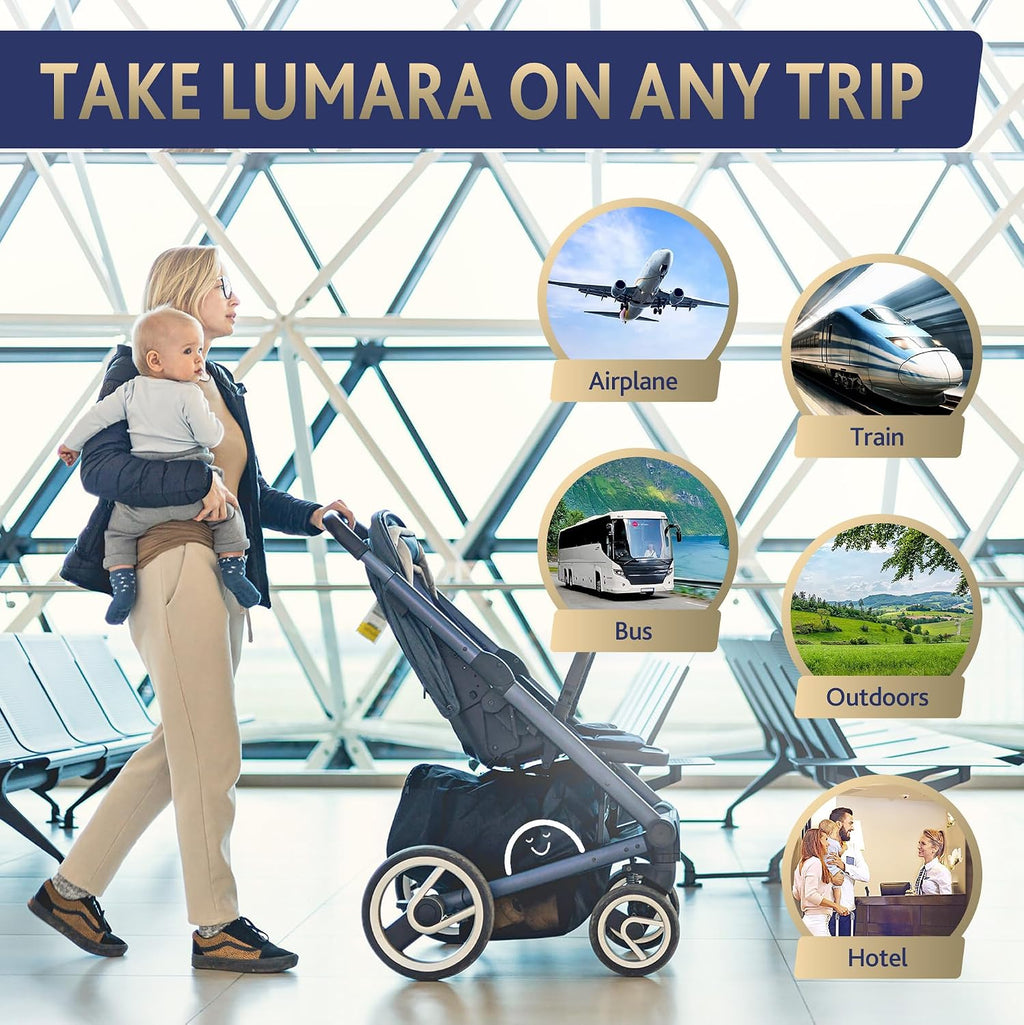 LUMARA Toddler Airplane Bed - Inflatable Airplane Bed for Toddlers, Plane Baby Mattress for Kids - Blow Up Air Mattress for Child Flight Sleep with Safety Belt, Innovative Valves, No Pump Needed