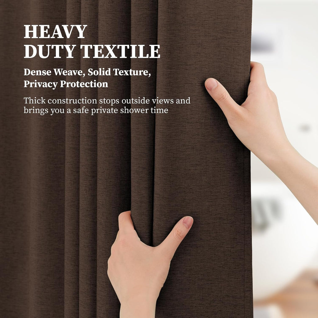 Brown Linen Textured Waterproof Thick Fabric Shower Curtain Set, 72x72