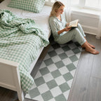 Beeiva Checkered Print Bathroom Runner Rug 2x6, Washable Non Slip Runner Rug for Hallway Ultra Thin Soft 2x6 Capet for Bedroom Decor, Modern Diamond Alfombra for Kitchen Laundry Entryway (Green/White)