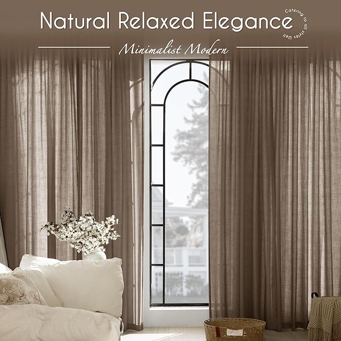 Chocolate Brown Linen Curtain 63 inch Length 2 Panels Set Back Tab Light - Image 6