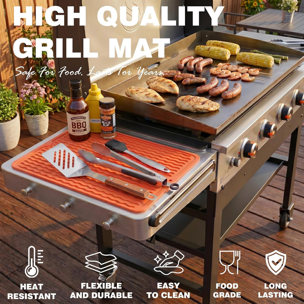 2 Pack Caketime Silicone Grill Mats for Baking Cooking Kitchen Heat Resistant Waterproof Electric Fryer Patio Park Garden Outside Summer Must Have Useful Gadgets Brother BBQ Gifts(Black)